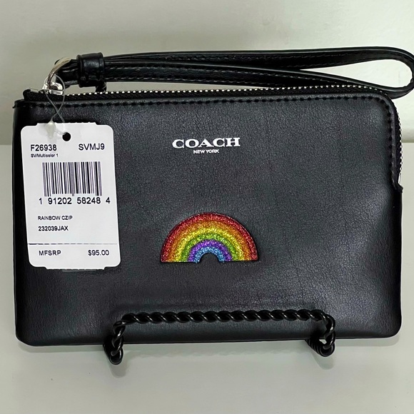 Coach Handbags - Black Coach Wrislet With Embroidered Rainbow NWT